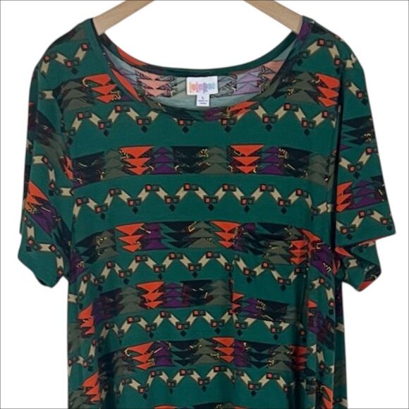 Lularoe Green Aztec Tribal Print High Low Carly Dress Size Large - Picture 2 of 5